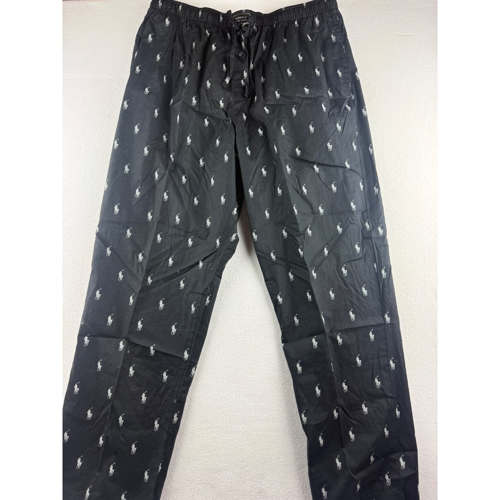 Polo Ralph Lauren Mens XL Black All Over Pony Logo Cotton Pajama Pants Sleepwear